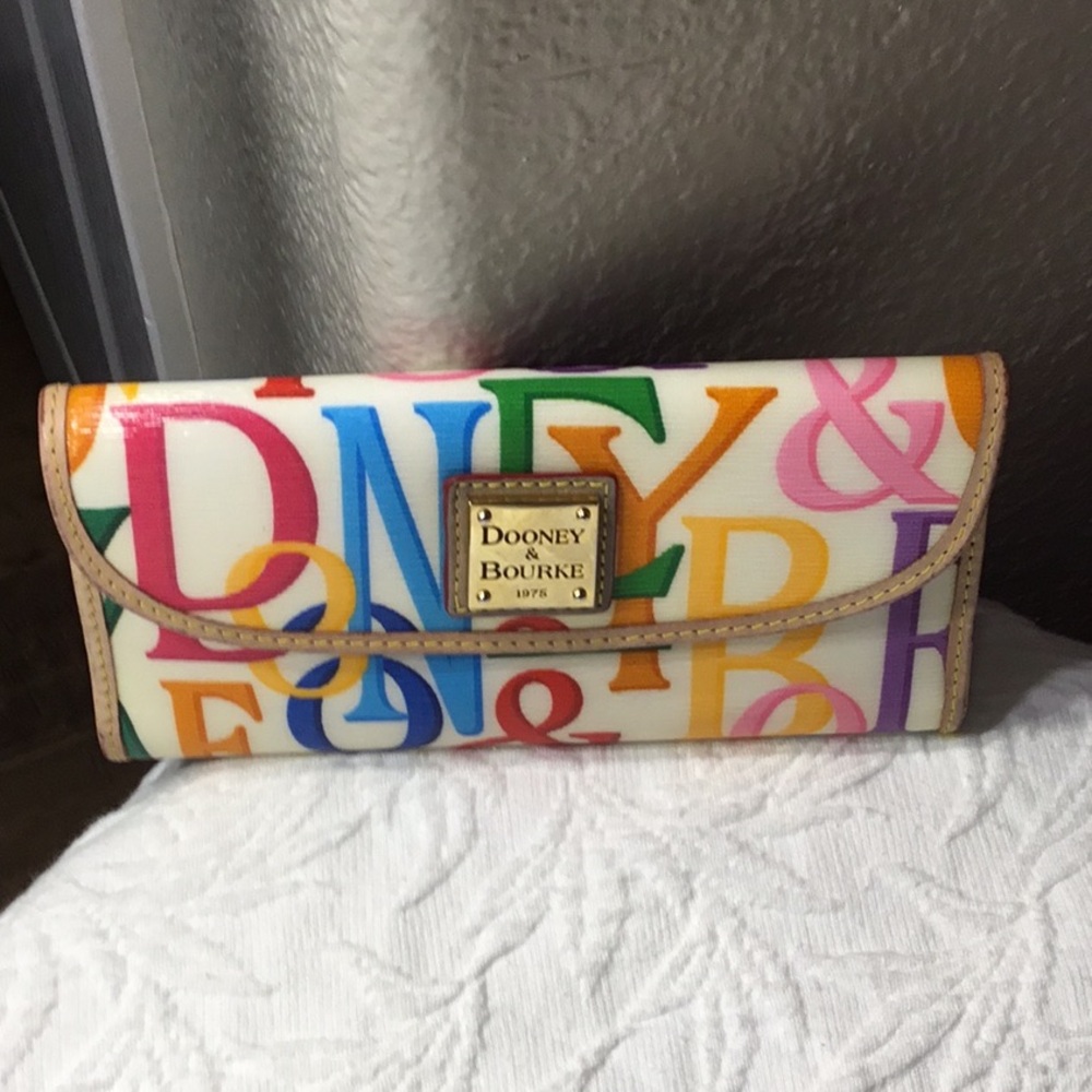 Dooney & Bourke Multicolor Logo Continental Wallet with Tan Trim